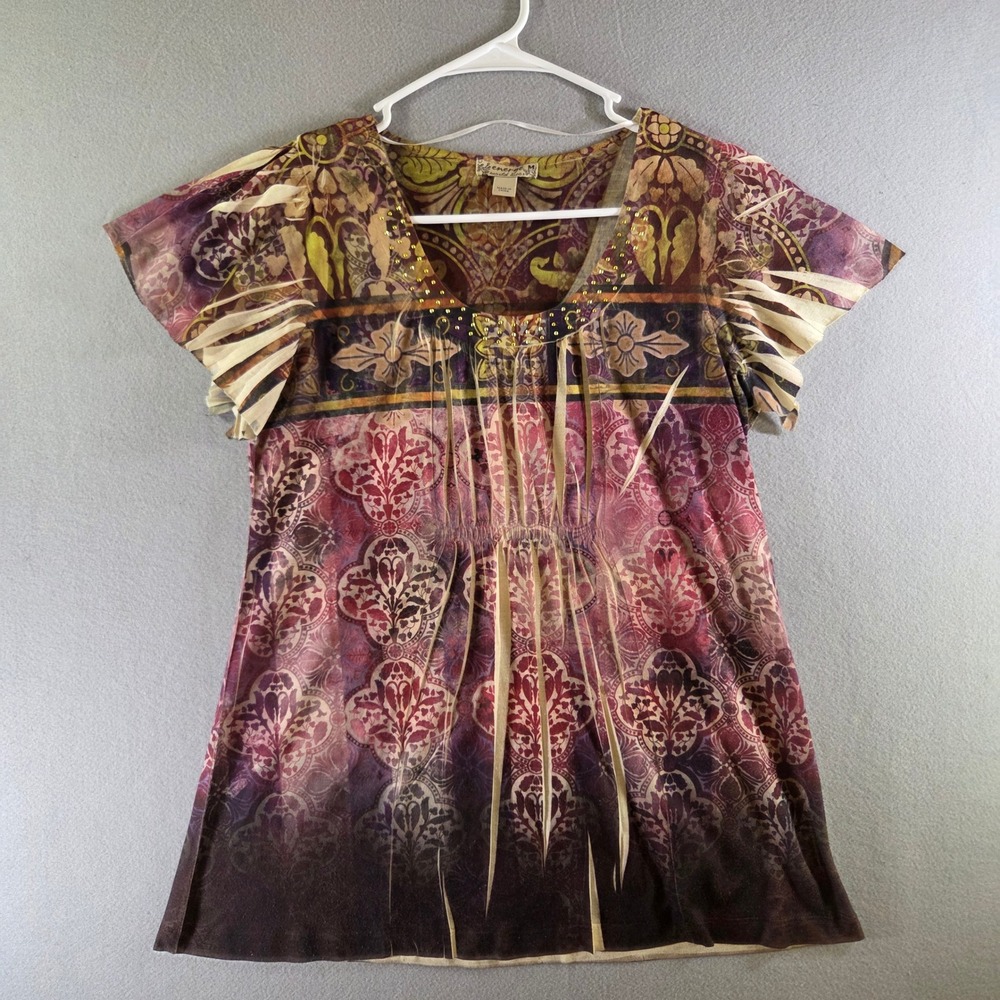 Energe World Wear Fairy Festival Y2K Hippie Flutter Sleeve Babydoll Tunic Top M
